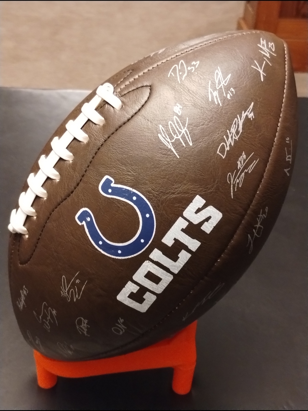 Indianapolis Colts  Team Stamped Autographed Brown Football